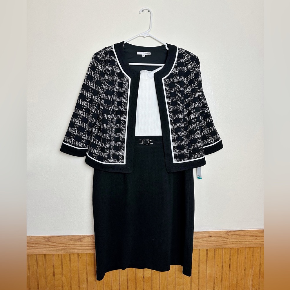STUDIO ONE BLACK IVORY 3/4 SLEEVE JACKET DRESS